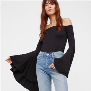 Black bell sleeve top